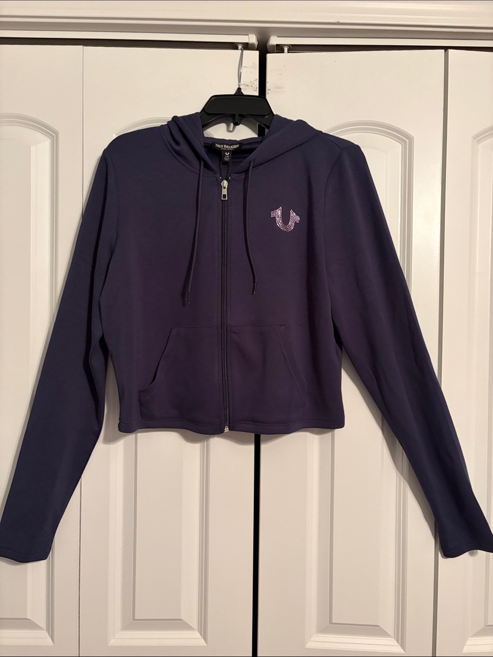 True Religion Navy Blue Cropped Zip Hoodie Jacket
